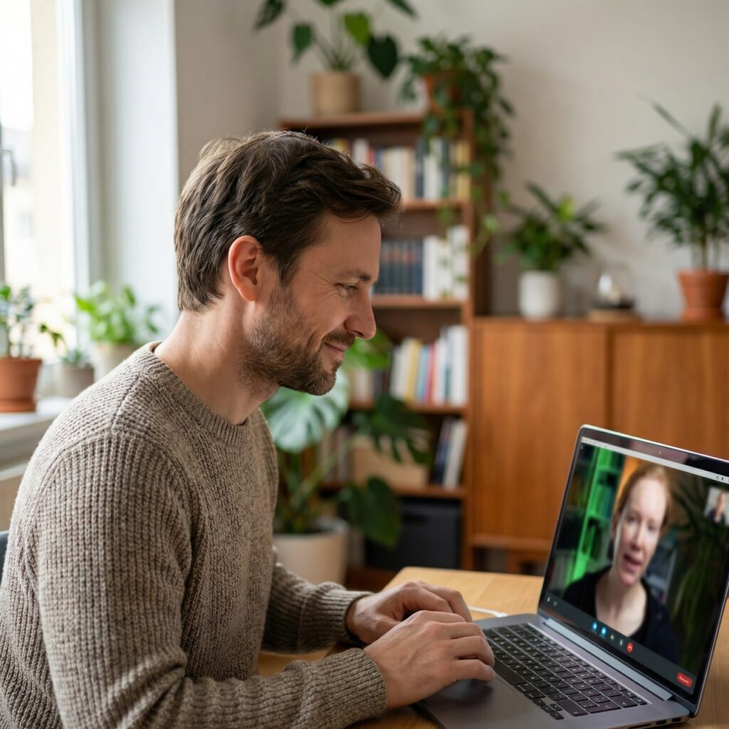 Patient in Videocall mit PD Dr. med. Bettina Baeßler
