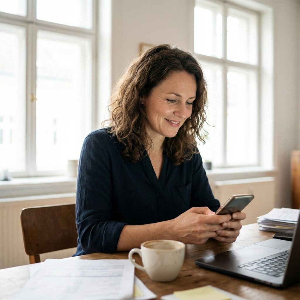 Patientin hat mit dem Smartphone einen Termin für die Zweitbefundung vereinbart